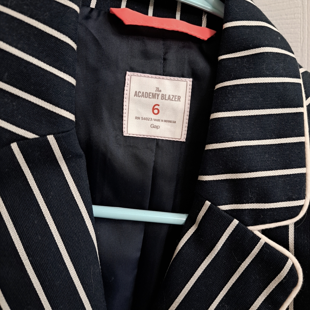 GAP Tailored Blue Cream White Striped Blazer Size 6